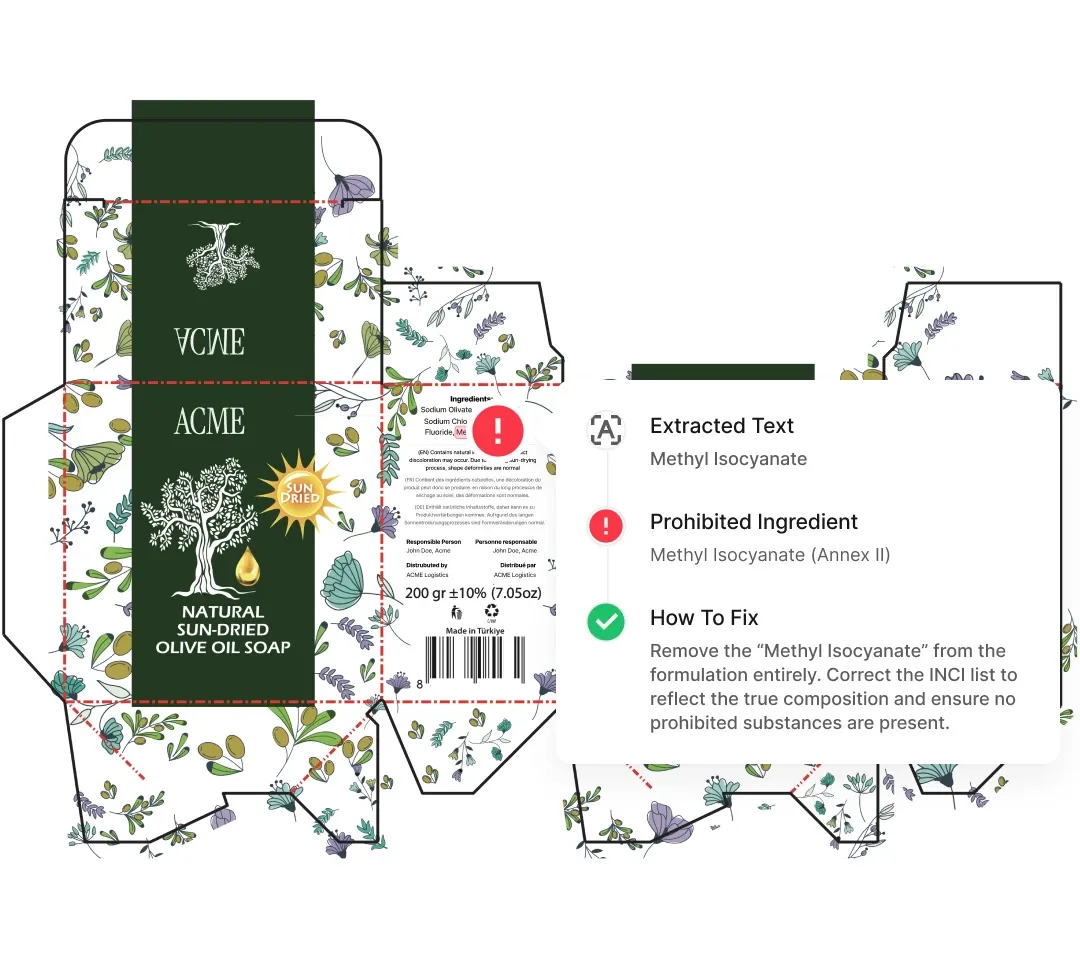 A screenshot of AI detecting a Prohibited Ingredient