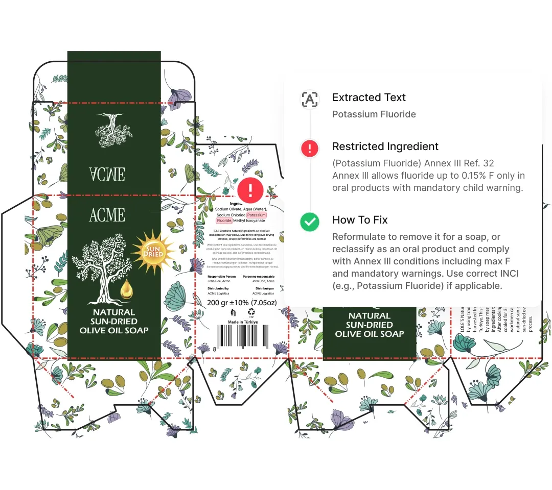 A screenshot of AI detecting a Restricted Ingredient